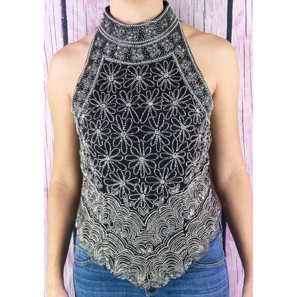 Adrianna Papell Boutique Black Sequin Blouse